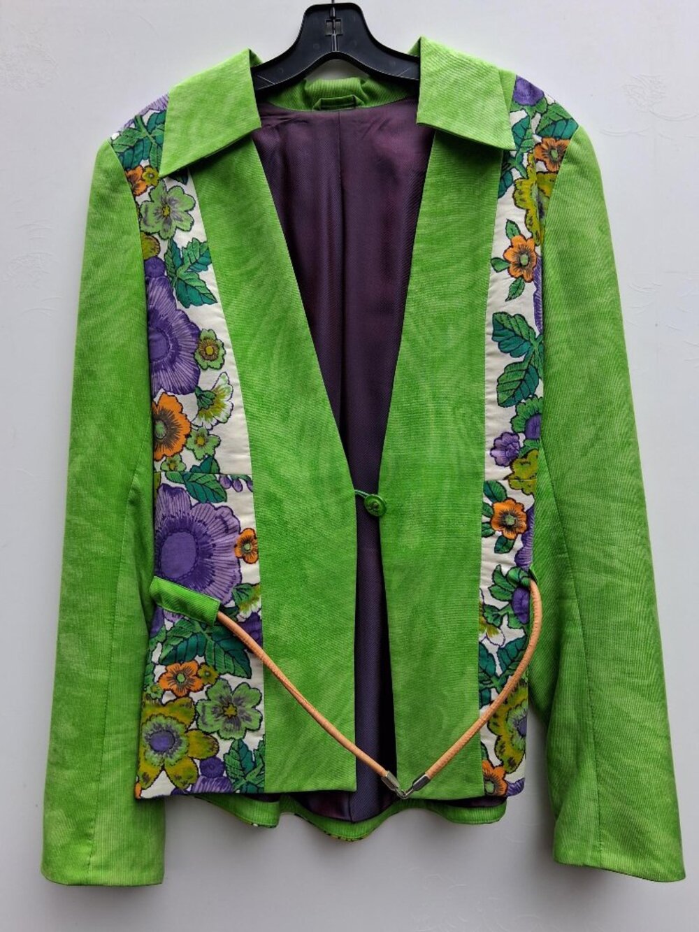 Vintage designer's women's open front jacket/blazer, floral green (size M)